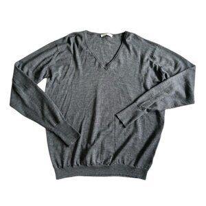 John Smedley grey wool V-neck sweater size L-XL